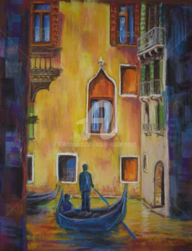 Painting titled "Gondole à Venise.jpg" by Marie-Noëlle Amiot, Original Artwork, Pastel