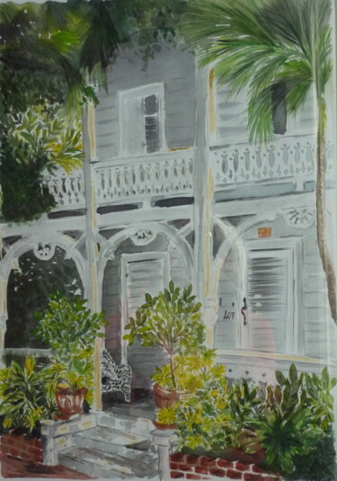 Painting titled "KEY WEST" by Marie Noelle Bellot Valade, Original Artwork, Watercolor Mounted on Other rigid panel
