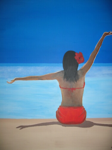 Painting titled "TAHITIENNE" by Marie Noelle Bellot Valade, Original Artwork, Oil Mounted on Wood Stretcher frame