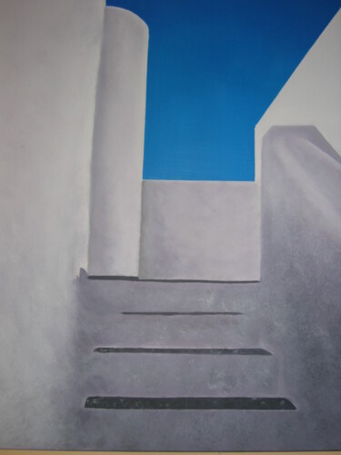 Painting titled "GRECE" by Marie Noelle Bellot Valade, Original Artwork, Oil Mounted on Wood Stretcher frame