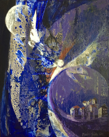 Pintura titulada "la lune et son ange" por Marie-Noëlle Gagnan, Obra de arte original, Acrílico