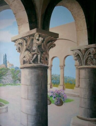 Peinture intitulée "cloître" par Marie-Noëlle Gagnan, Œuvre d'art originale, Huile