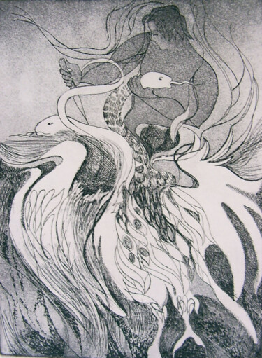 "Héraclès" başlıklı Baskıresim Marie-Noëlle Gagnan tarafından, Orijinal sanat, Gravür