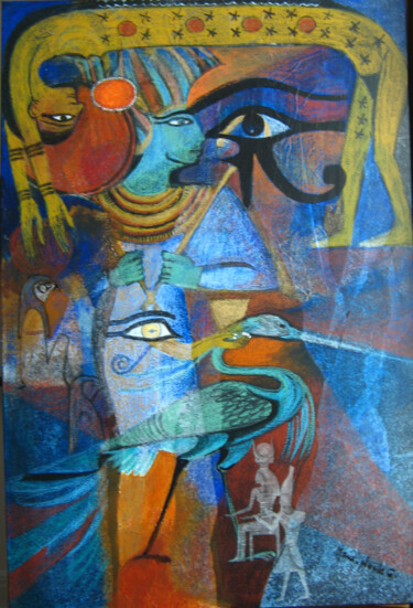 Malerei mit dem Titel "Bords du Nil" von Marie-Noëlle Gagnan, Original-Kunstwerk, Öl