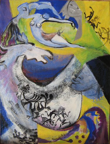 Peinture intitulée "Au delà des pensées" par Marie-Noëlle Gagnan, Œuvre d'art originale, Huile