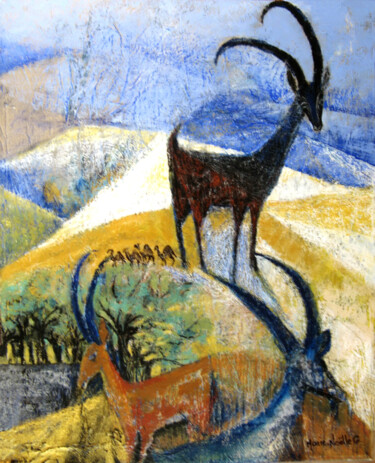 Peinture intitulée "ibex du neguev" par Marie-Noëlle Gagnan, Œuvre d'art originale, Acrylique