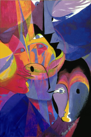 Painting titled "derrière les masques" by Marie-Noëlle Gagnan, Original Artwork, Acrylic