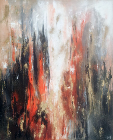 Painting titled "flamme.jpg" by Marie-Noelle Roy, Original Artwork, Oil Mounted on Wood Stretcher frame