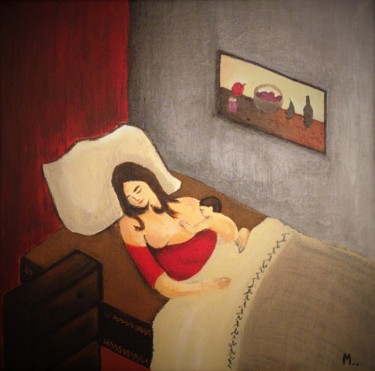 Peinture intitulée "Reverie maternelle" par Marie Normand, Œuvre d'art originale, Acrylique