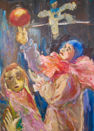 Peinture intitulée "pierrot la lune.jpg" par Marie-Odile Cesana, Œuvre d'art originale