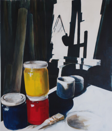 Pintura intitulada "L'atelier aux pots…" por Marie-Odile Ginies, Obras de arte originais, Acrílico