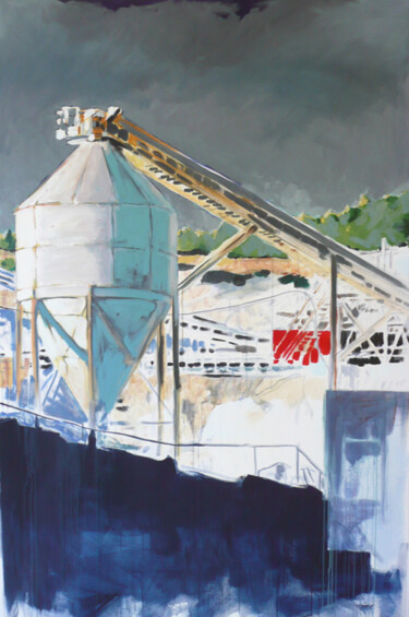 Schilderij getiteld "Les silos le soir" door Marie-Odile Ginies, Origineel Kunstwerk, Acryl