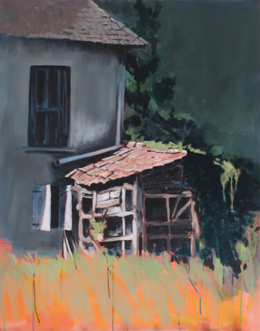 Картина под названием "La cabane dans le j…" - Marie-Odile Ginies, Подлинное произведение искусства, Акрил