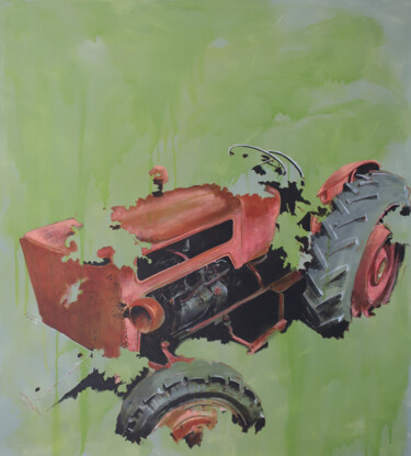 Painting titled "Le tracteur noyé da…" by Marie-Odile Ginies, Original Artwork, Acrylic