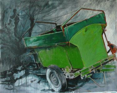 Peinture intitulée "La remorque verte" par Marie-Odile Ginies, Œuvre d'art originale, Acrylique