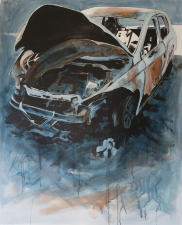 Peinture intitulée "Voiture brulée II" par Marie-Odile Ginies, Œuvre d'art originale, Acrylique