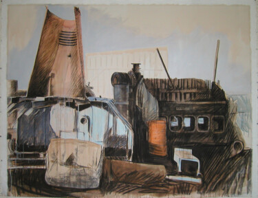 Картина под названием "Enterprise" - Marie-Odile Ginies, Подлинное произведение искусства, Древесный уголь
