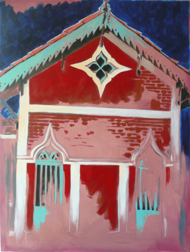 Peinture intitulée "Maison rouge 2" par Marie-Odile Ginies, Œuvre d'art originale, Acrylique