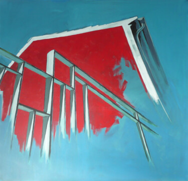 Peinture intitulée "Maison rouge 3" par Marie-Odile Ginies, Œuvre d'art originale, Acrylique
