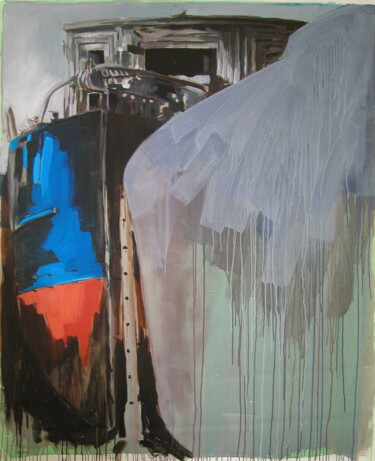 Painting titled "Péniche" by Marie-Odile Ginies, Original Artwork, Acrylic