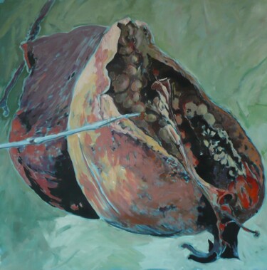 Картина под названием "Granatum malum 3" - Marie-Odile Ginies, Подлинное произведение искусства, Акрил Установлен на Деревян…
