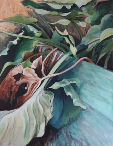 Painting titled "Arum" by Marie-Odile Ginies, Original Artwork, Oil Mounted on Wood Stretcher frame