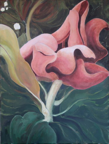 Картина под названием "Magnolia, ocre." - Marie-Odile Ginies, Подлинное произведение искусства, Масло Установлен на Деревянн…
