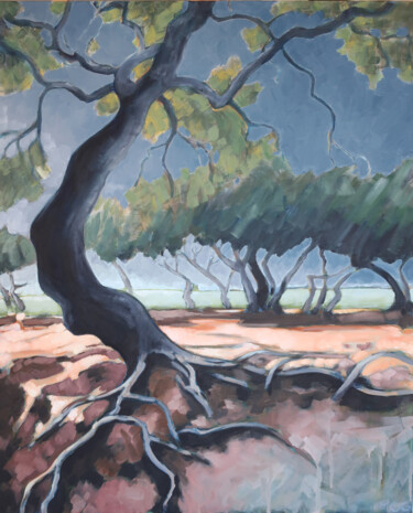Peinture intitulée "Un chêne, Montagnet…" par Marie-Odile Ginies, Œuvre d'art originale, Huile Monté sur Châssis en bois
