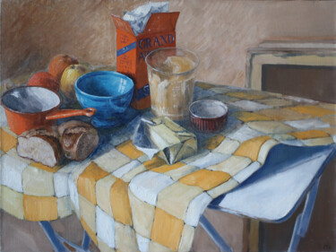Peinture intitulée "Le petit déjeuner" par Marie-Odile Ginies, Œuvre d'art originale, Huile Monté sur Châssis en bois