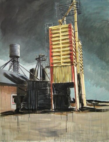 Peinture intitulée "Grand silo jaune" par Marie-Odile Ginies, Œuvre d'art originale
