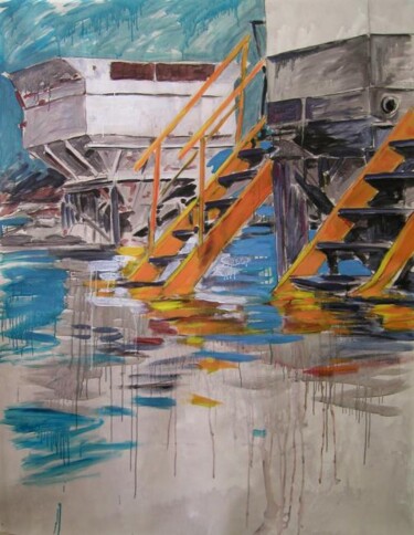 Peinture intitulée "Gravières, inondati…" par Marie-Odile Ginies, Œuvre d'art originale