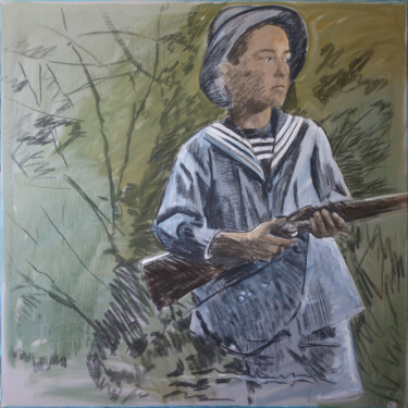Painting titled "Le petit soldat" by Marie-Odile Ginies, Original Artwork, Acrylic Mounted on Wood Stretcher frame