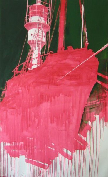 Peinture intitulée "bateau phare à Dunk…" par Marie-Odile Ginies, Œuvre d'art originale