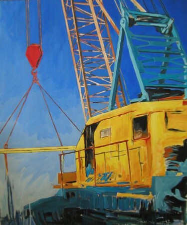 Painting titled "La grue jaune" by Marie-Odile Ginies, Original Artwork