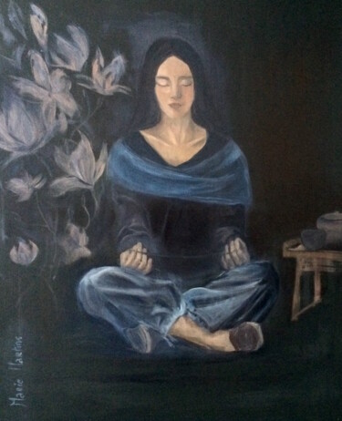 Ζωγραφική με τίτλο "meditation-bleue" από Marie Pascale Martins, Αυθεντικά έργα τέχνης, Λάδι