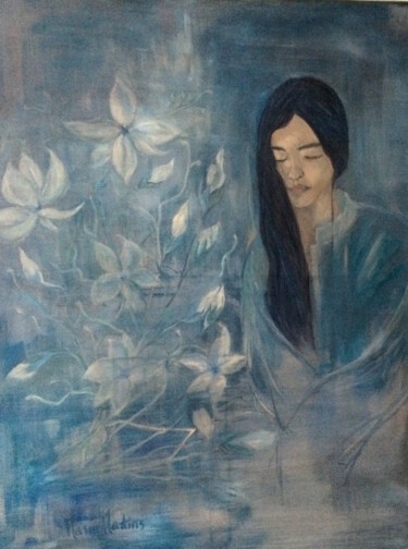 Painting titled "meditation-camelia" by Marie Pascale Martins, Original Artwork, Oil