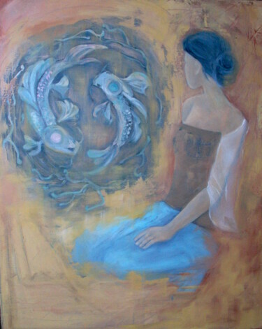 Painting titled "meditation-carpe KOI" by Marie Pascale Martins, Original Artwork, Oil