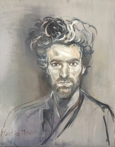 Painting titled "romain Duris" by Marie Pascale Martins, Original Artwork, Oil Mounted on Wood Stretcher frame