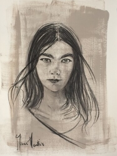 Drawing titled "björk" by Marie Pascale Martins, Original Artwork, Charcoal