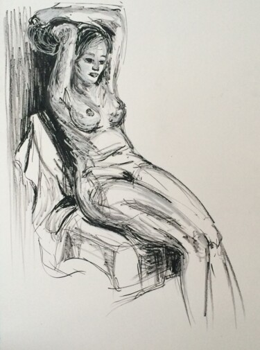 Dibujo titulada "grand nu femme noir…" por Marie Pascale Martins, Obra de arte original, Rotulador