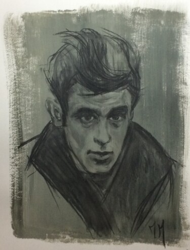 Dessin intitulée "James Dean" par Marie Pascale Martins, Œuvre d'art originale, Fusain