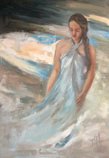 Painting titled "Été vivaldi" by Marie Pascale Martins, Original Artwork, Oil Mounted on Wood Stretcher frame