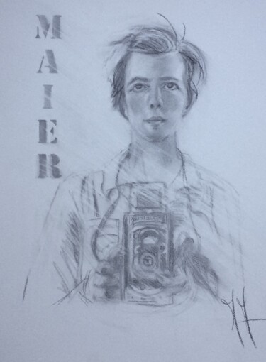 Drawing titled "vivian Maier" by Marie Pascale Martins, Original Artwork, Charcoal