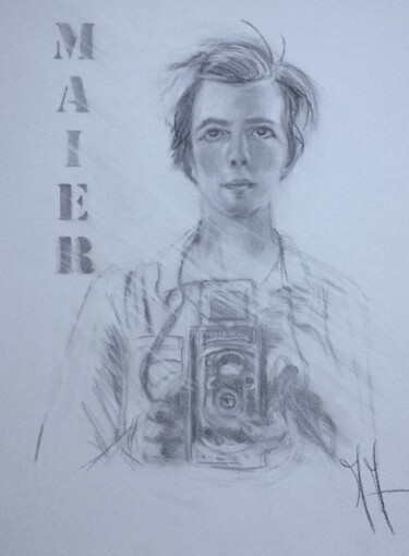 Dibujo titulada "vivian Maier" por Marie Pascale Martins, Obra de arte original, Carbón