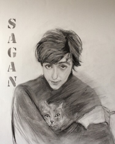 Zeichnungen mit dem Titel "Sagan" von Marie Pascale Martins, Original-Kunstwerk, Kohle