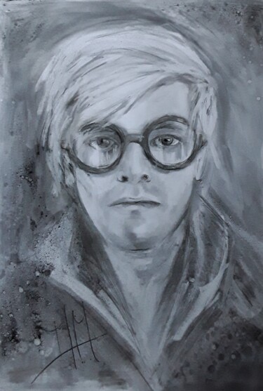 Drawing titled "David Hockney" by Marie Pascale Martins, Original Artwork, Charcoal