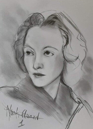 Drawing titled "Nush Eluard" by Marie Pascale Martins, Original Artwork, Charcoal