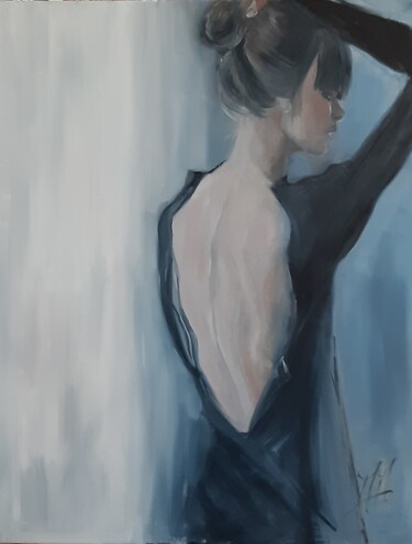 Painting titled "La petite robe noire" by Marie Pascale Martins, Original Artwork, Oil Mounted on Wood Stretcher frame