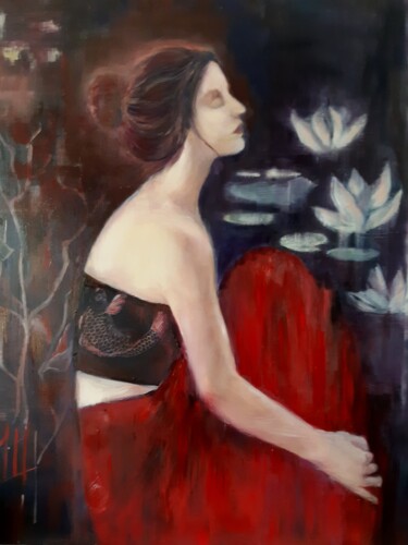 Painting titled "Meditation" by Marie Pascale Martins, Original Artwork, Oil Mounted on Wood Stretcher frame