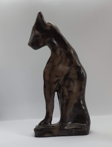 Skulptur mit dem Titel "Chat ombre noir tem…" von Marie Pascale Martins, Original-Kunstwerk, Keramik
